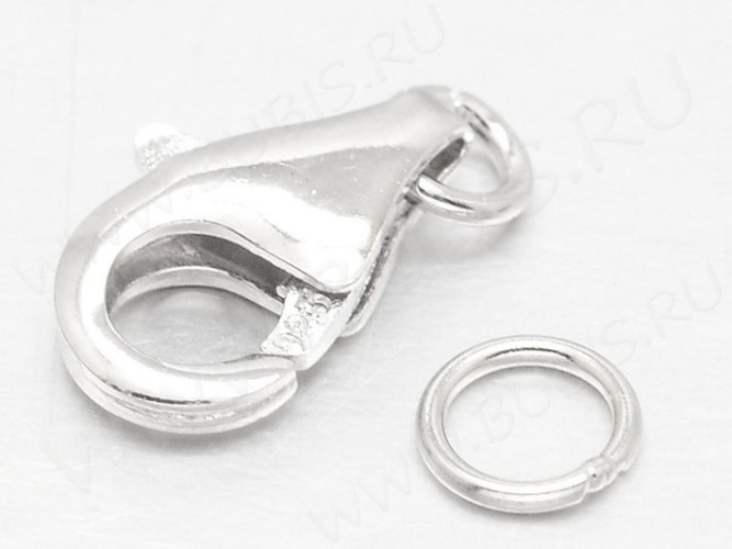 Замочек карабин №068 с колечками серебро 925 10*7*4мм серебристый (Sterling Silver)