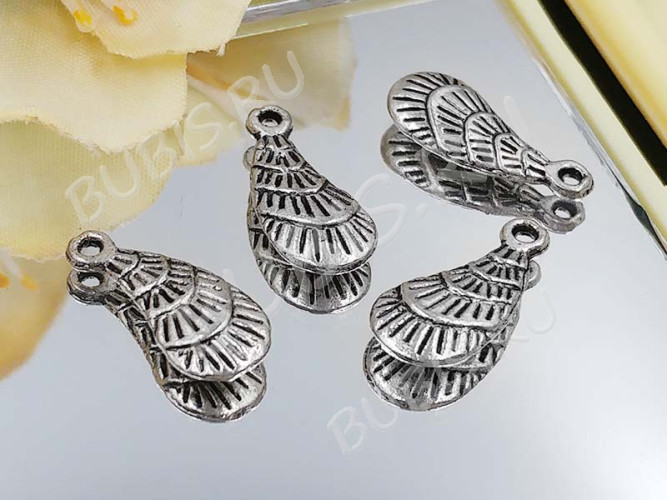 (СКИДКИ!!!) Подвеска Раковина 06 двусторонняя 15*6,5*2,5мм античное серебро (литьё) (10шт.)