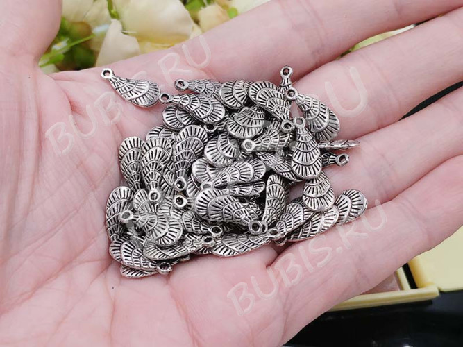 (СКИДКИ!!!) Подвеска Раковина 06 двусторонняя 15*6,5*2,5мм античное серебро (литьё) (10шт.)