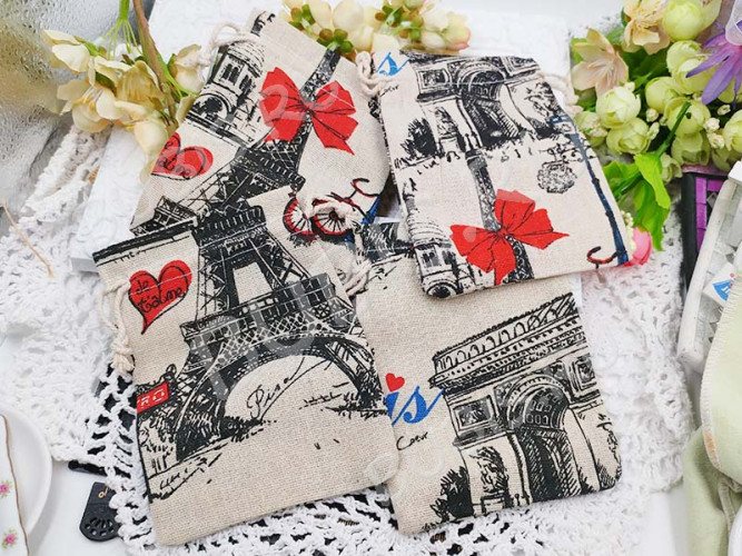 Мешочек холщовый 07 14*10см св.коричневый Париж (ткань) (упаковка для украшений)