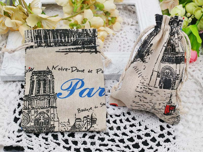 Мешочек холщовый 07 14*10см св.коричневый Париж (ткань) (упаковка для украшений)