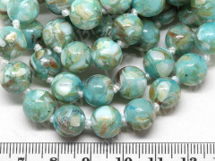 (ОПТ) Бусина округлая Мозаика 06 с перламутром 10мм св.бирюзовая (камни) (НИТЬ)