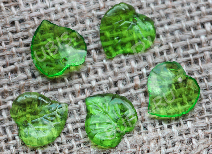 (СКИДКИ!!!) Подвеска акриловый Листик 03 15*15*2,4мм зелёный прозрачный (акрил) (50шт.)