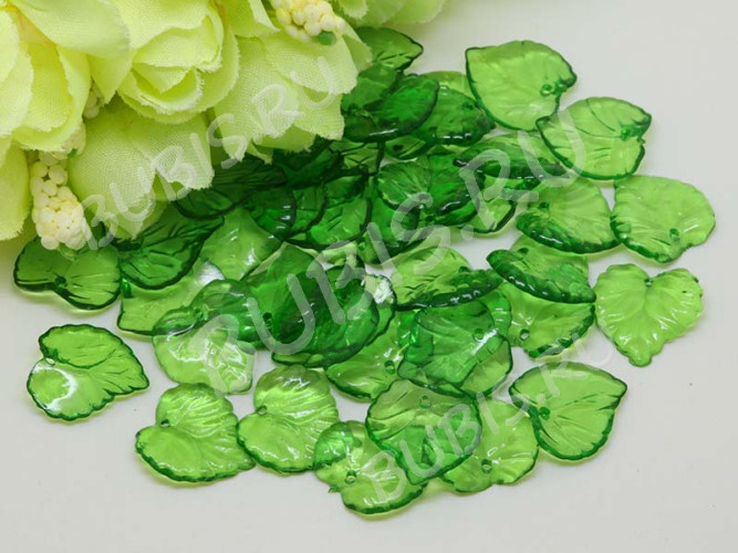 (СКИДКИ!!!) Подвеска акриловый Листик 03 15*15*2,4мм зелёный прозрачный (акрил) (50шт.)