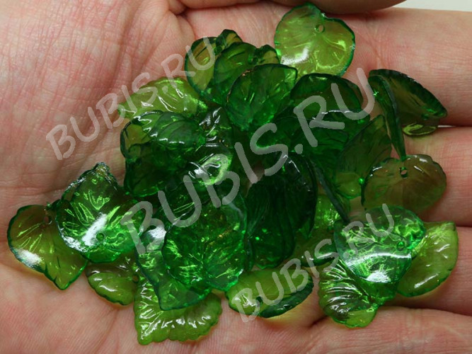 (СКИДКИ!!!) Подвеска акриловый Листик 03 15*15*2,4мм зелёный прозрачный (акрил) (50шт.)