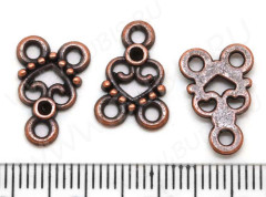 080 Коннектор на 2 нити Сердечко 15,5*10,5*1,8мм античная медь (литьё)