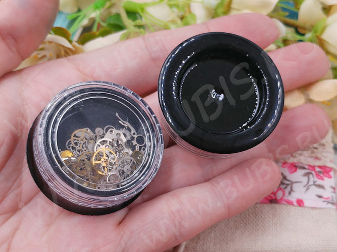 Наполнение для смолы и бутылочек 078 фигурки Шестерёнки и механизмы 2-8*0,1*1,5мм МИКС в контейнере (декор)