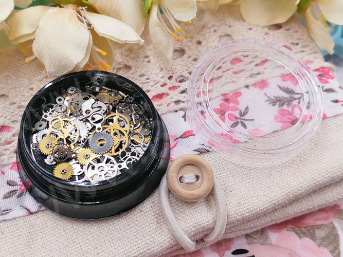 Наполнение для смолы и бутылочек 078 фигурки Шестерёнки и механизмы 2-8*0,1*1,5мм МИКС в контейнере (декор)