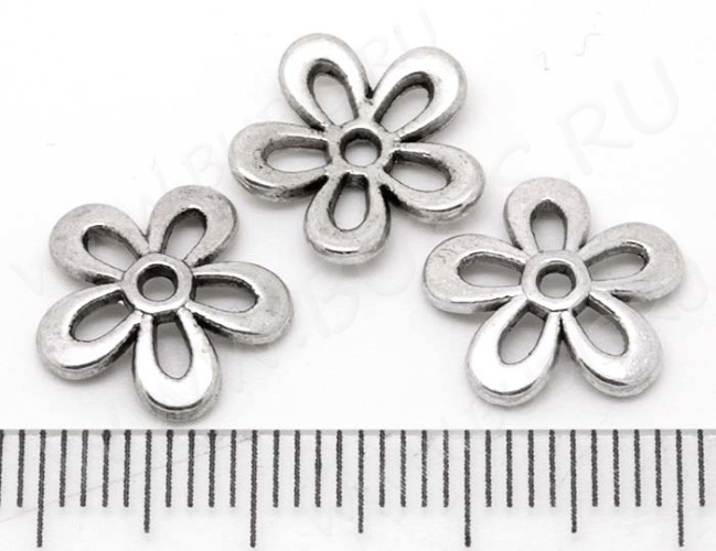 (СКИДКИ!!!) 141 Шапочка Цветочек 12*12*2,3мм античное серебро (литьё) (10шт.)