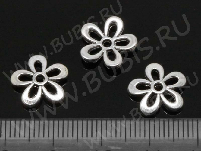 (СКИДКИ!!!) 141 Шапочка Цветочек 12*12*2,3мм античное серебро (литьё) (10шт.)