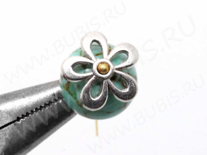 (СКИДКИ!!!) 141 Шапочка Цветочек 12*12*2,3мм античное серебро (литьё) (10шт.)