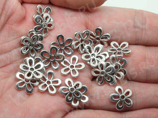 (СКИДКИ!!!) 141 Шапочка Цветочек 12*12*2,3мм античное серебро (литьё) (10шт.)