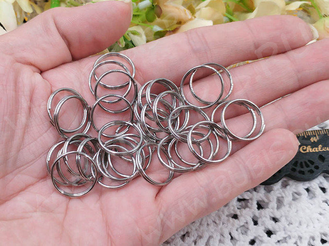Колечки двойной крутки 16мм для брелка цвет платины (Хирургическая сталь) (10шт.)
