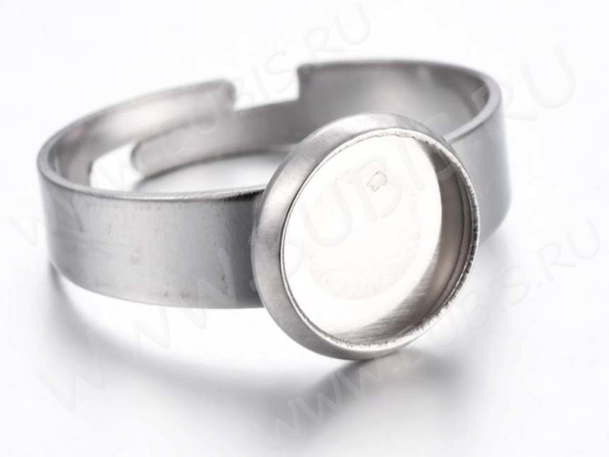 Основа (заготовка) для кольца 164 стальная 18мм с сеттингом 8мм цвет платины (Хирургическая Сталь)