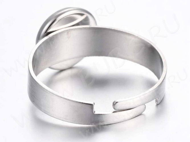 Основа (заготовка) для кольца 164 стальная 18мм с сеттингом 8мм цвет платины (Хирургическая Сталь)