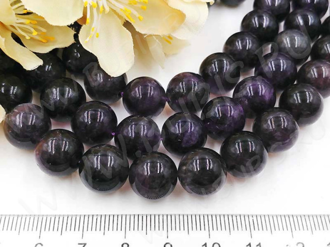 (ОПТ) Бусина округлая 14-15мм Аметист натуральный (камни) (НИТЬ)