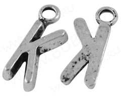Подвеска буква "K" 16*6,5*2мм античное серебро (литьё)