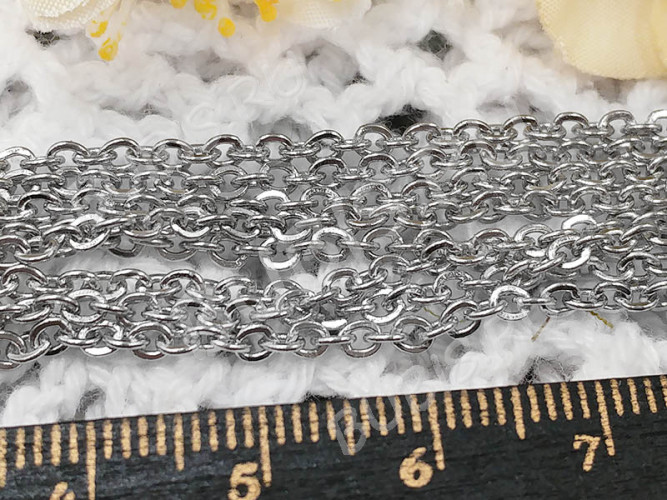 Цепочка S53 Ювелирная сталь с плоским звеном 2,8*2*0,45мм цвет платины (Хирургическая сталь) (50см)