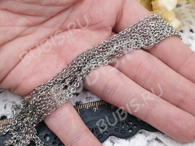 Цепочка S53 Ювелирная сталь с плоским звеном 2,8*2*0,45мм цвет платины (Хирургическая сталь) (50см)