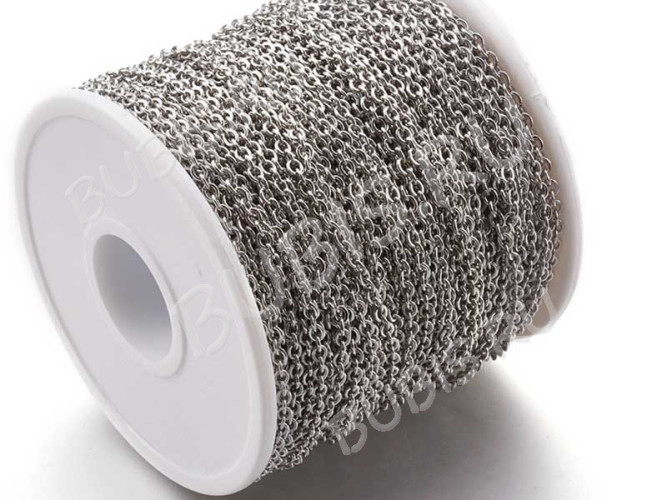 Цепочка S53 Ювелирная сталь с плоским звеном 2,8*2*0,45мм цвет платины (Хирургическая сталь) (50см)