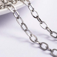 Цепочка S119 стальная овальное плоское звено 10*5мм цвет платины (Хирургическая сталь)(50см)