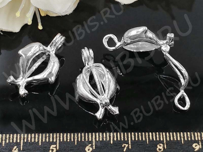 Подвеска Сундучок 07 3D Дельфинчики 22*13*9мм серебристый (Brass)
