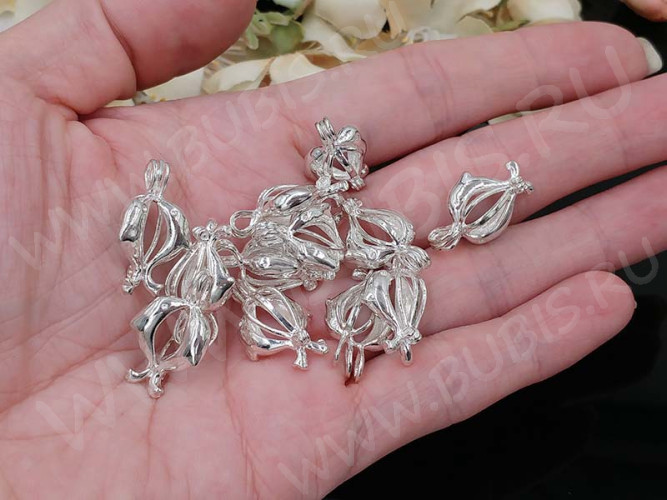 Подвеска Сундучок 07 3D Дельфинчики 22*13*9мм серебристый (Brass)