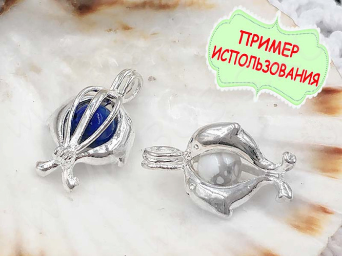 Подвеска Сундучок 07 3D Дельфинчики 22*13*9мм серебристый (Brass)