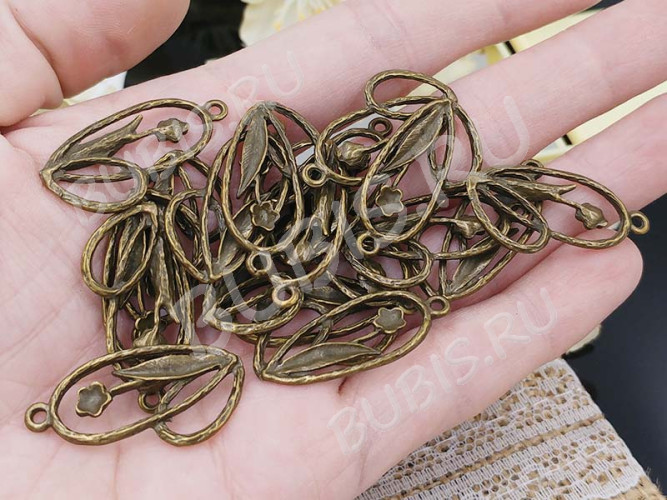 Подвеска Цветочек 24 3D в петле 31*18,5*2,5мм античная бронза (литьё)