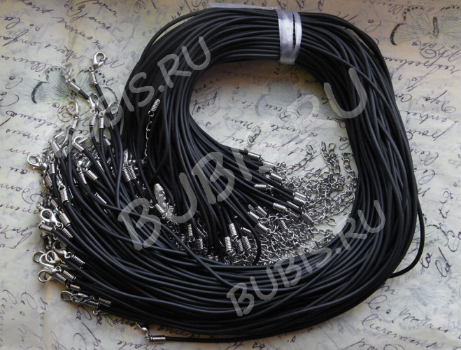 Шнур с замочком 05 полиуретановый круглый 2мм матовый чёрный (45см)