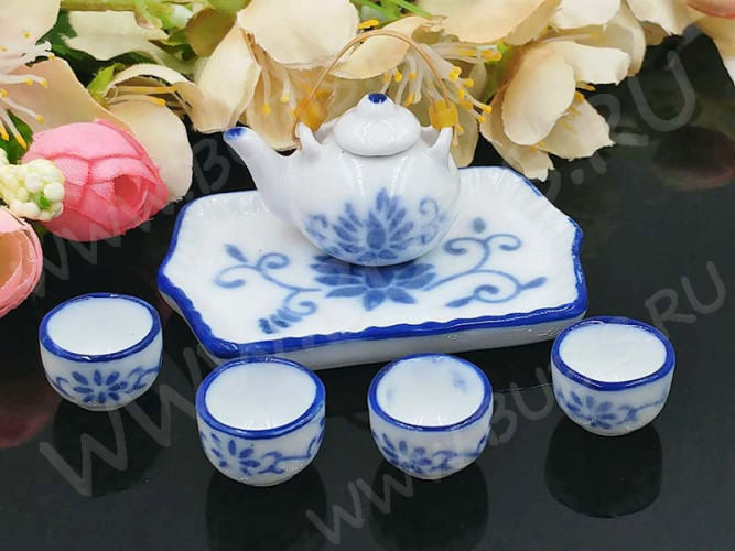 Фарфоровый сервизик 04 коробочка 76*63*22мм бело-синий (керамика)