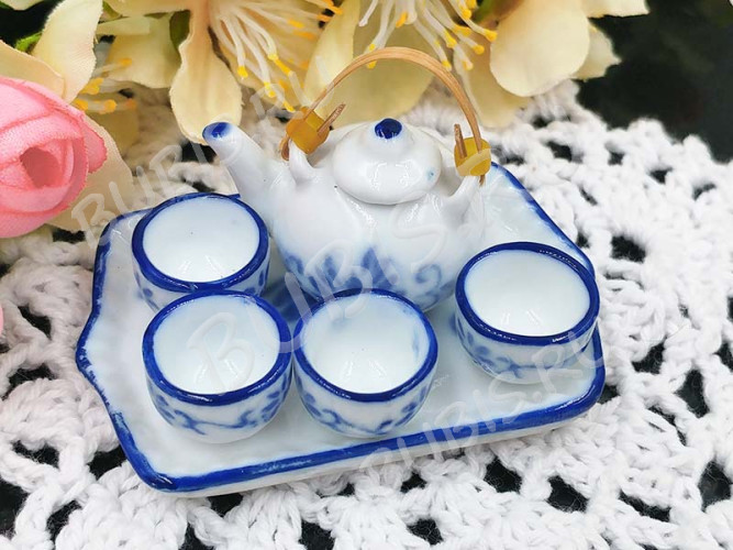 Фарфоровый сервизик 04 коробочка 76*63*22мм бело-синий (керамика)