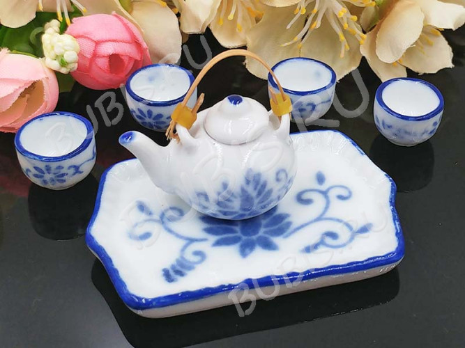 Фарфоровый сервизик 04 коробочка 76*63*22мм бело-синий (керамика)