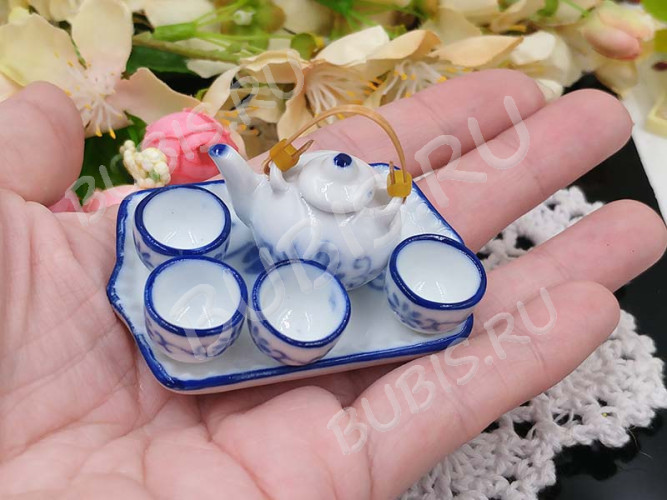 Фарфоровый сервизик 04 коробочка 76*63*22мм бело-синий (керамика)