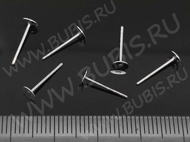 (СКИДКИ!!!) Пуссеты ("гвоздики") №144 (платформа 4мм) с 3 рисочками 12*0,7мм цвет платины (хирургическая сталь) (10 ПАР)