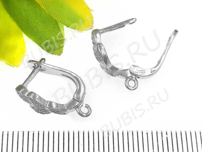 Швензы с английским замком №62 с инкрустацией кубическим цирконием 18*11*5мм цвет платины и прозрачные (Milano LUX) (Brass и фианит) (1 пара)