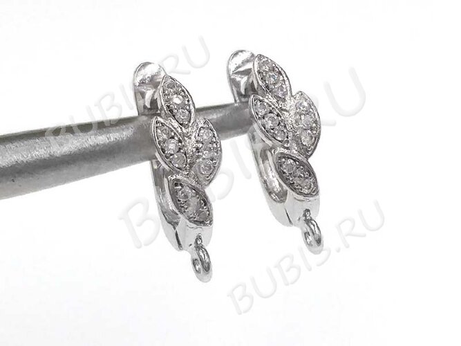 Швензы с английским замком №62 с инкрустацией кубическим цирконием 18*11*5мм цвет платины и прозрачные (Milano LUX) (Brass и фианит) (1 пара)