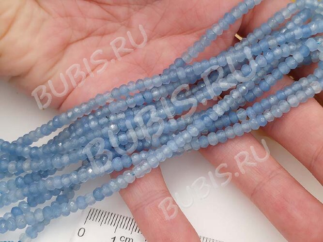 Бусина каменная Рондель 20 ГРАНЁНЫЙ 4*4*2,5мм Кварц тонированный св.синий (камни) (10шт.)