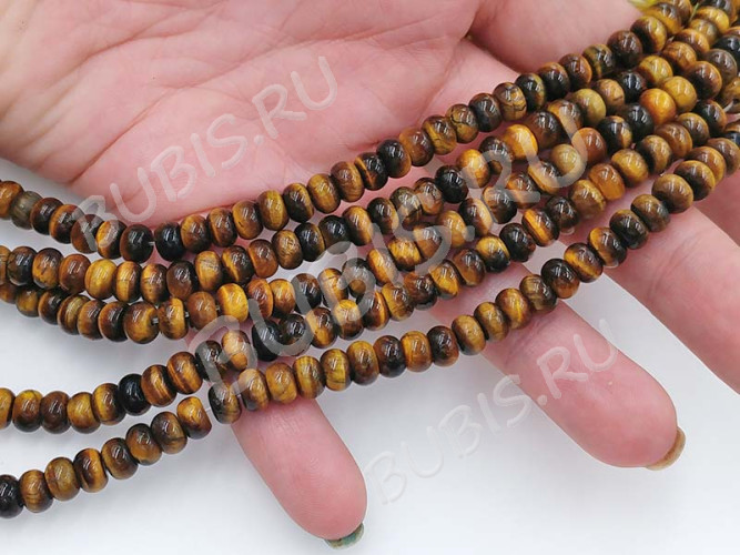 (СКИДКИ!!!) Бусина каменная Рондель 25 6,5*6,5*4мм Тигровый глаз натуральный (камни) (10шт.)