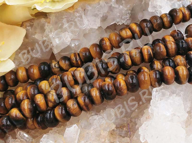 (СКИДКИ!!!) Бусина каменная Рондель 25 6,5*6,5*4мм Тигровый глаз натуральный (камни) (10шт.)