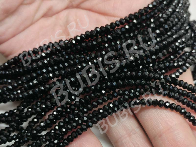(ОПТ) Бусина кристалл гранёный абакус 3*3*2мм чёрный непрозрачный (имитация Сваровски) (5 НИТЕЙ)