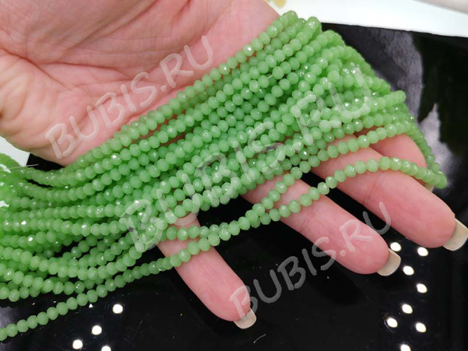 (СКИДКИ!!!) Бусина кристалл гранёный абакус 4,3*4*3,5мм св.зелёный полупрозрачный (имитация Сваровски) (100шт.)
