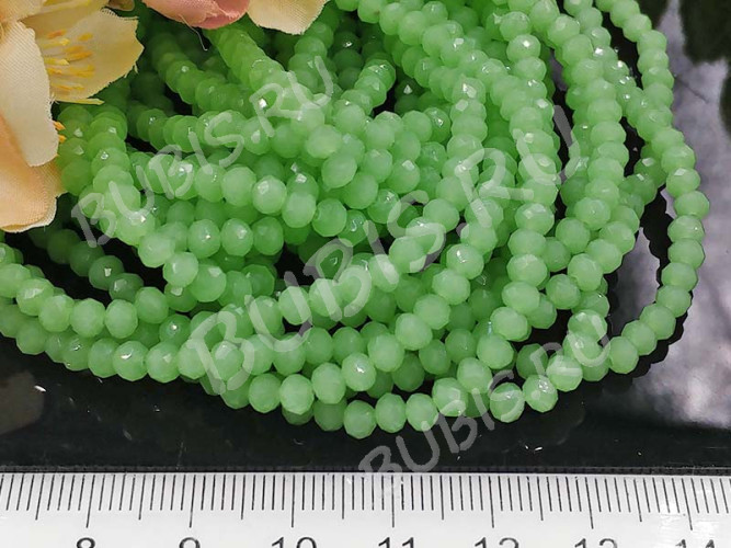 (СКИДКИ!!!) Бусина кристалл гранёный абакус 4,3*4*3,5мм св.зелёный полупрозрачный (имитация Сваровски) (100шт.)