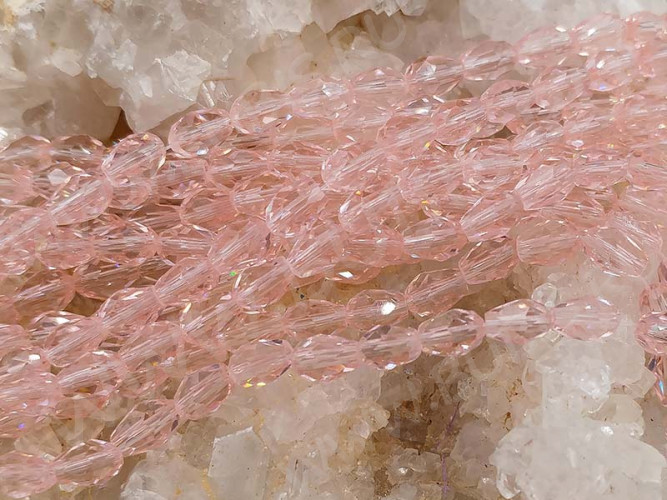 (ОПТ) Бусина Капля гранёная 6*4*4мм розово-персиковая прозрачная (имитация Сваровски) (НИТЬ)