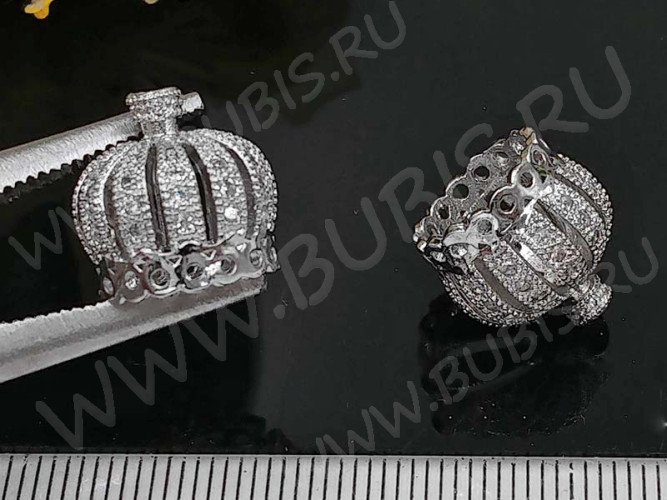 Концевик 081 Корона коннектор с инкрустацией 13,5*13,5*13мм цвет платины и прозрачный (Milano LUX) (Brass и фианиты)