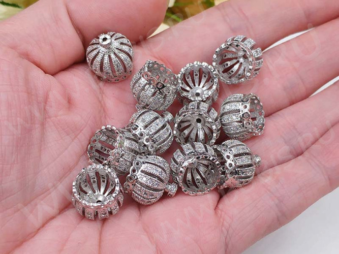 Концевик 081 Корона коннектор с инкрустацией 13,5*13,5*13мм цвет платины и прозрачный (Milano LUX) (Brass и фианиты)