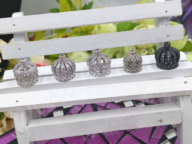 Концевик 081 Корона коннектор с инкрустацией 13,5*13,5*13мм цвет платины и прозрачный (Milano LUX) (Brass и фианиты)