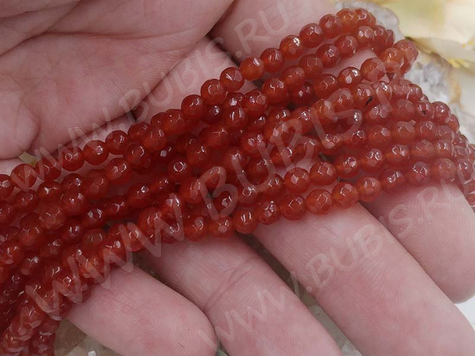 (ОПТ) Бусина округлая ГРАНЁНАЯ 4мм Кварц тонированный сердоликовый (камни) (НИТЬ)