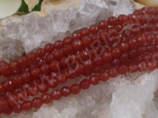 (ОПТ) Бусина округлая ГРАНЁНАЯ 4мм Кварц тонированный сердоликовый (камни) (НИТЬ)