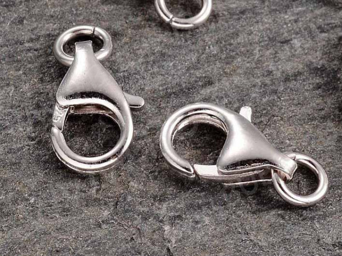 Замочек карабин №069 с колечком серебро 925 10,5*7*3мм цвет платины (Sterling Silver)